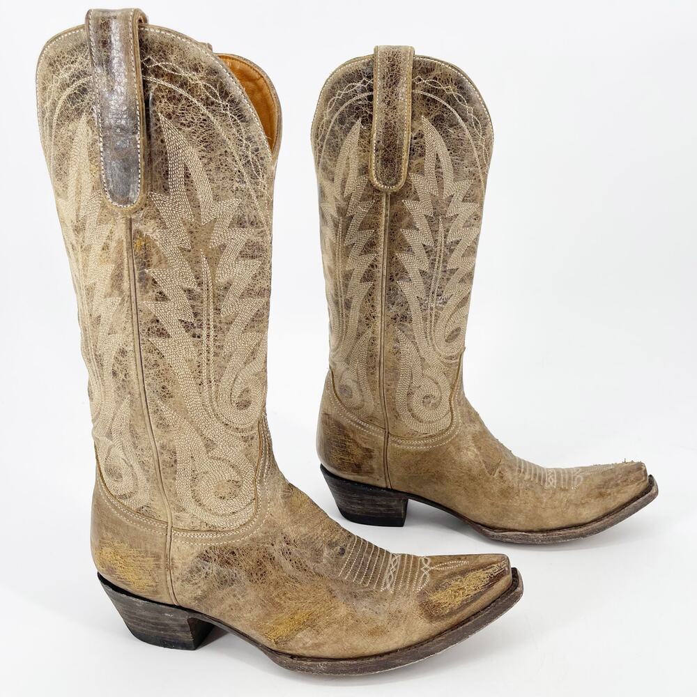 Old Gringo Tan Nevada Distressed Leather Western Heeled Boots Sz 7